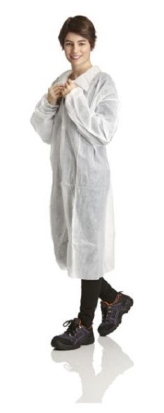 Blouse DS SafetyWear PP, 4 boutons-pression, col, manches élastiques, 40g, taille L, UE : 50 pièces, PPKI40-L