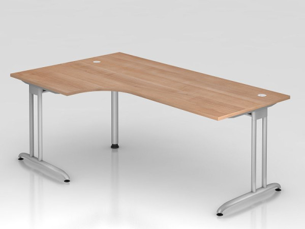 Table d'angle Hammerbacher pied C 200x120cm 90° noyer, forme d'angle 90°, chemin de câbles horizontal, montable à gauche ou à droite, hauteur de travail 72 cm, VBS82/N/S