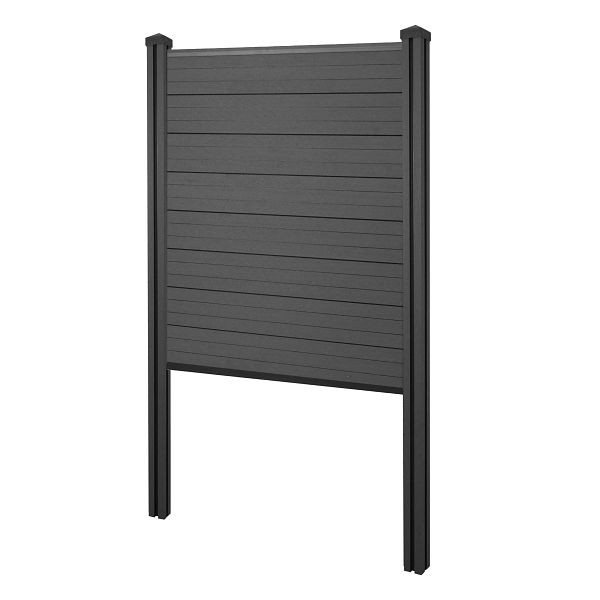 Mendler Brise-vue WPC Sarthe, clôture coupe-vent, poteau WPC à encastrer dans le béton, élément de base étroit, 105cm anthracite, 2x65141+76239+76242+76263