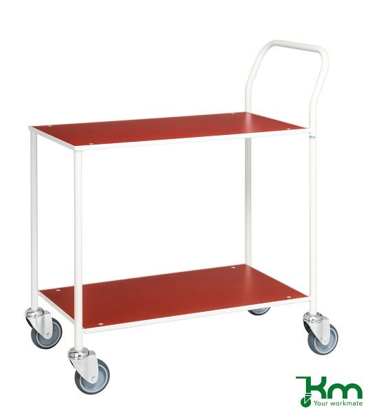Kongamek Petit Chariot de Table Entièrement Soudé 840x430x970mm Rouge/Blanc 4 Roulettes Pivotantes KM173-1