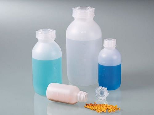 Flacon à col large DENIOS en PEHD, avec échelle de contenu en relief, 500 ml, paquet de 48, 309699