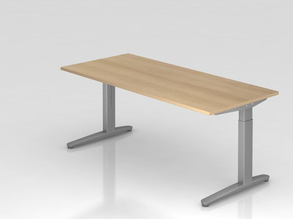Bureau Hammerbacher pied C 180x80cm chêne/argent, coulisses en aluminium argent (similaire à RAL 9006), VXB19/E/SS