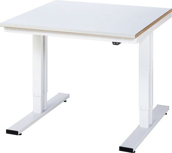 Table de travail RAU série adlatus 300 (réglable en hauteur électriquement), plan de travail avec revêtement en tôle d'acier, 1000x720-1120x1000 mm, 08-WT-100-100-S