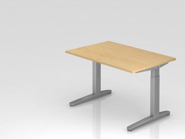 Bureau Hammerbacher pied C 120x80cm érable/argent, coulisses en aluminium argent (similaire à RAL 9006), VXB12/3/SS