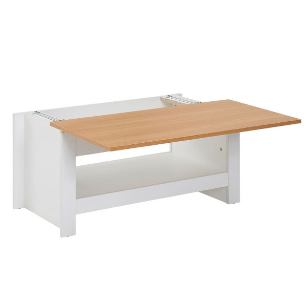 Wohnling table basse blanc / chêne 85x47x45 cm table de salon avec espace de rangement, table de canapé design avec compartiment de rangement moderne, table basse table de salon carrée, WL6.382