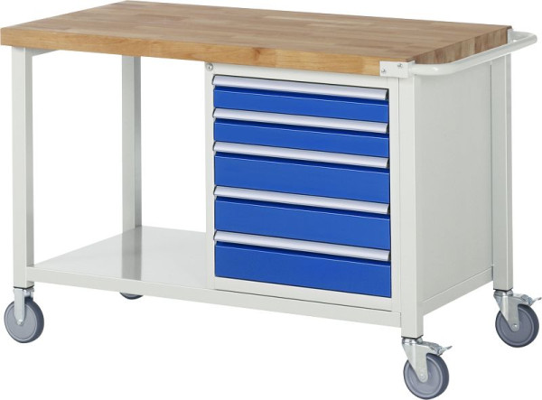Etabli mobile RAU série 8000, 5 x tiroirs, étagère, 1250x880x700 mm, 05-8171A6-127B4S.11
