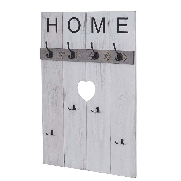 Armoire murale Mendler HWC-C89 Home, panneau d'armoire, look shabby vintage, 8 crochets 91x60cm, blanc, shabby, 61913