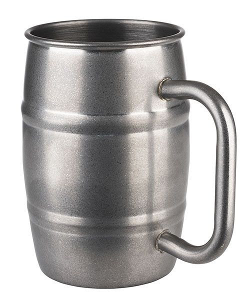 Chope APS -BEER MUG-, Ø 8,5 cm, hauteur : 13 cm, acier inoxydable, aspect inox antique, volume : 0,5 litre, 93365