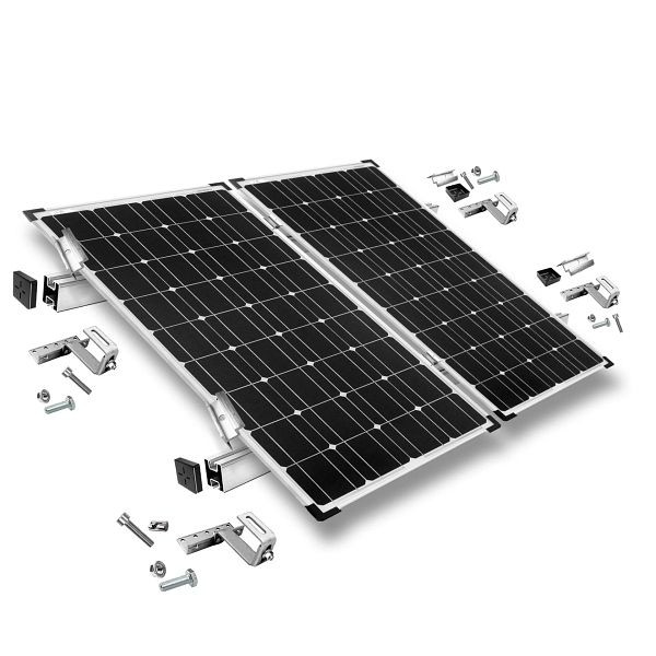 Kit de fixation Offgridtec avec crochet de toit, réglable en 3 directions (pour tuiles) pour installation sur toit en pente, 2 panneaux solaires, hauteur de cadre 30 mm, 8-01-013775-003