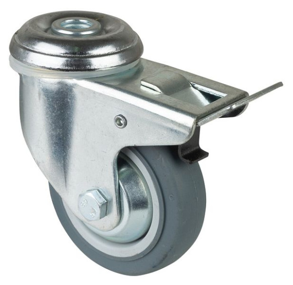 Roulettes BS Roulette pour appareil lourd avec frein, largeur 21 mm, Ø80 mm, jusqu'à 80 kg, bande de roulement en caoutchouc gris, roulement à billes, lot de 2, C121.A85.081