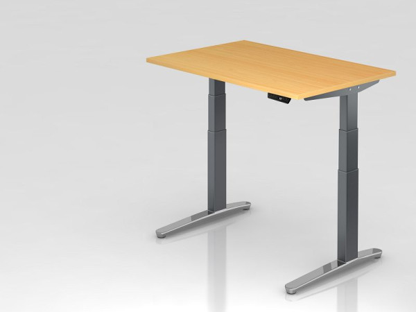 Bureau assis-debout électrique Hammerbacher 120x80cm hêtre/graphite, poli, forme rectangulaire, VXBHM12/6/GC