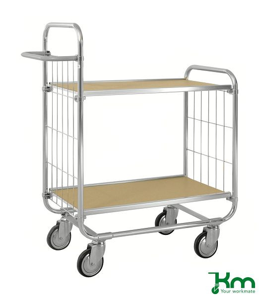 Chariot à étagères Kongamek ESD série 8000, 4 roulettes pivotantes, dont 2 avec freins, 1195 x 470 x 1120 mm, 2 étagères, KM8000-2L-ESDB