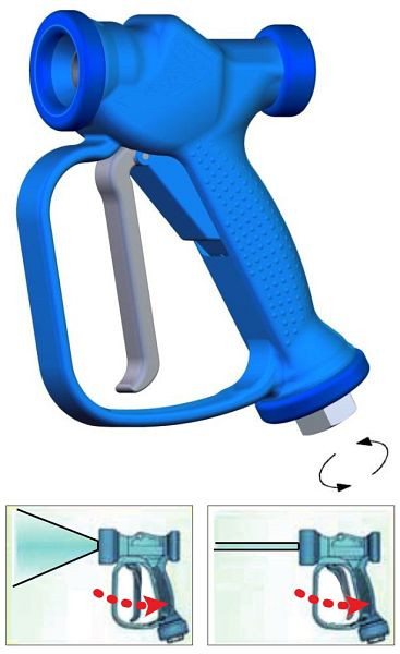 Pistolet de lavage ELMAG RB 35, maximum 80°C, 12 bar, 50 l/min, IT 1/2' avec raccord rotatif (parties internes : acier inox AISI 303), 43330