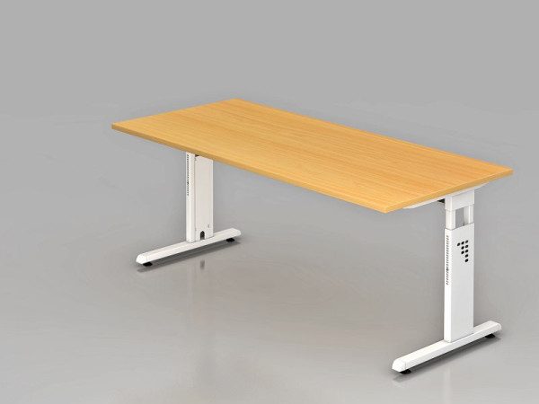 Bureau Hammerbacher pied C 180x80cm hêtre/blanc, hauteur de travail 65-85 cm, VOS19/6/W