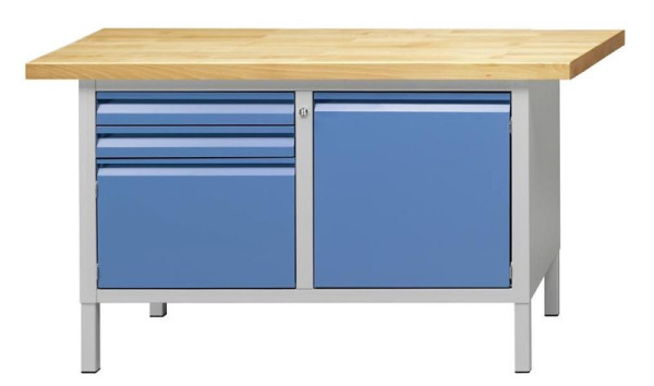 Établi d'armoire ANKE; 1500x700 mm; RAL 7035/5012; Gauche 2 tiroirs 85 mm; 1 porte 340 mm; Droite 1 porte 510 mm