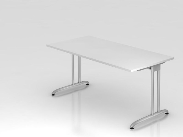 Bureau Hammerbacher pied C 160x80cm blanc, chemin de câbles horizontal, hauteur de travail 72 cm, VBS16/W/S