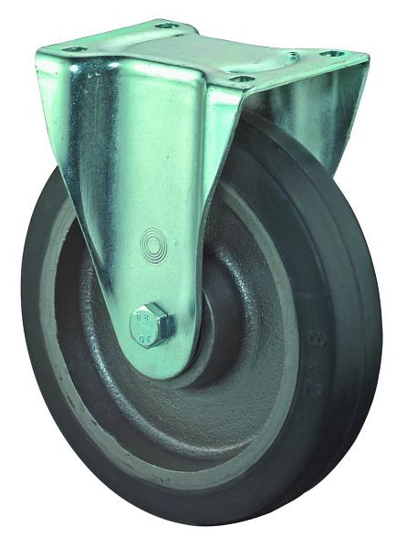 Roulette robuste BS Wheels, roulette fixe, largeur de roue 50 mm, Ø roue 200 mm, capacité de charge 450 kg, bandages élastiques noirs, fonte, roulements à billes, L610.B81.200