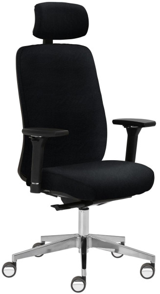 Mayer Sitzmöbel chaise pivotante, accoudoirs 4D, piètement en aluminium, grandes roulettes pour sols durs, avec revêtement chromé, noir, cuir, 2229_AV4D_KS_SYM++_POL_ROB_81007