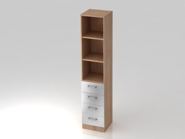 Armoire à tiroirs Hammerbacher 5OH, 4 tiroirs, panneau de base, poignée chromée noyer/argent, 40,6x42x200,4 cm (LxPxH), V7600/N/S/CE