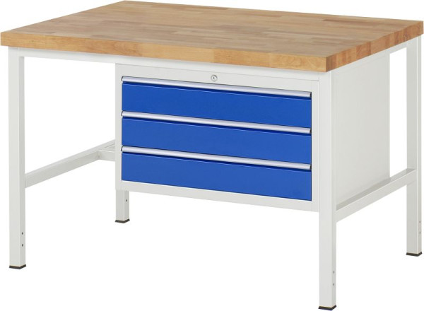 Établi RAU série 8000 - modèle 8227, L1250 x P900 x H840-1040 mm, base système L1245 x P850 x H800-1000 mm, 03-8227A1-129B4H.11