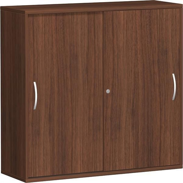 armoire à portes coulissantes geramöbel avec panneau central, 4 étagères décoratives, verrouillable, 1200x425x1152, noyer/noyer, N-10S312-NN