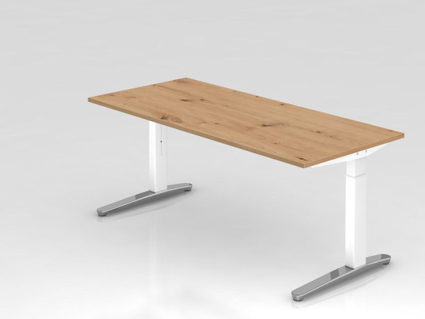Bureau Hammerbacher XB19, 180 x 80 cm, plateau : chêne noueux, épaisseur 25 mm, chant ABS 2 mm, forme rectangulaire, poli blanc, VXB19/R/WC