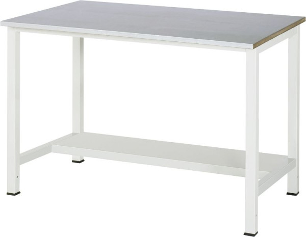 Table de travail RAU série 900, L1250 x P800 x H825 mm, plan de travail recouvert de tôle d'acier inoxydable, épaisseur 25 mm, avec étagère en bas, profondeur 320 mm, 03-900-3-ES25-12.12