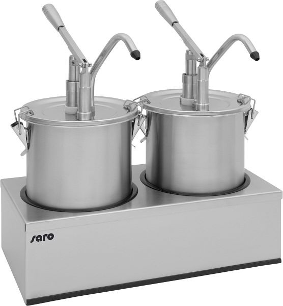Distributeur de sauce Saro modèle PD-002 avec support pour deux distributeurs de sauce, acier inoxydable, chromé, 421-1005