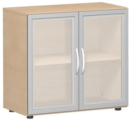 Armoire à double porte geramöbel avec portes en verre satiné dans un cadre en bois, avec pieds, y compris amortisseur de porte, 800x420x752, hêtre, S-382800-GTB