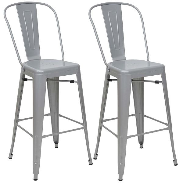 Ensemble de 2 tabourets de bar Mendler HWC-A73, tabouret de bar avec dossier, design industriel en métal, gris, 70814