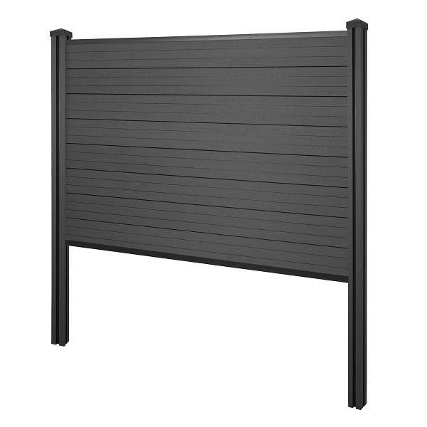 Mendler Brise-vue WPC Sarthe, clôture coupe-vent, poteau WPC à encastrer dans le béton, élément de base, 195cm anthracite, 2x65141+76233+76236+76257