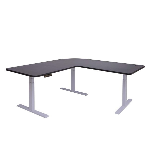 Bureau d'angle Mendler HWC-D40, bureau d'ordinateur, réglable en hauteur électriquement 178x178cm 84kg, noir, gris, 62776+62772