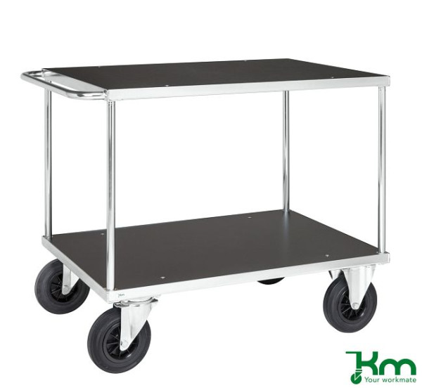 Chariot de table Kongamek, 2 roulettes fixes et 2 pivotantes en caoutchouc plein avec freins, 1100 x 700 x 870 mm, Série 500, KM537-2B