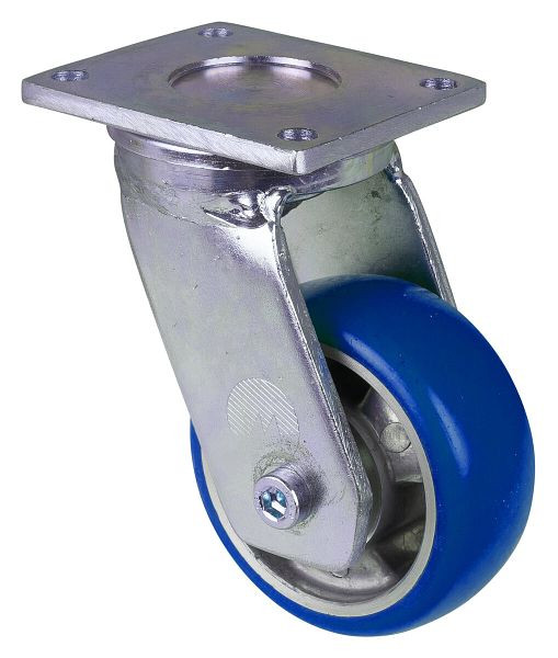 Roulette pivotante pour charges lourdes BS Rollers, roue en polyuréthane 83 Shore, jante en aluminium, roulement à billes, platine, diamètre : 100 mm, RR100.B92.100