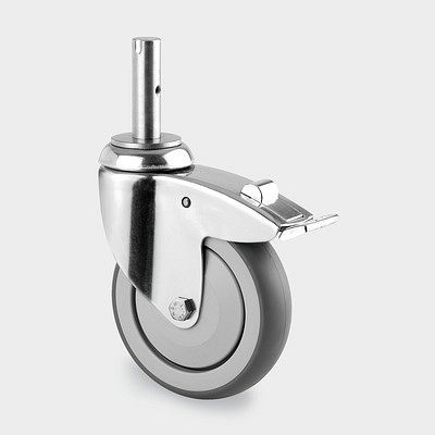 Roulette pivotante TENTE-ROLLEN avec frein, roue Ø 125 mm, capacité de charge 100 kg, hauteur totale 163 mm, A 87 Shore, 7477PJC125R05-18x62 M6 / 30