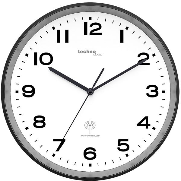 Horloge murale radiocommandée Technoline noir, horloge radiocommandée en plastique, dimensions: Ø 30 cm, DCF-77, WT 8500 noir