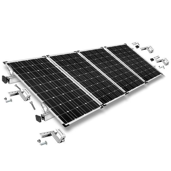 Kit de fixation Offgridtec avec crochet de toit, réglable en 3 directions (pour tuiles) pour installation sur toit en pente, 4 panneaux solaires, hauteur de cadre 35 mm, 8-01-013775-008