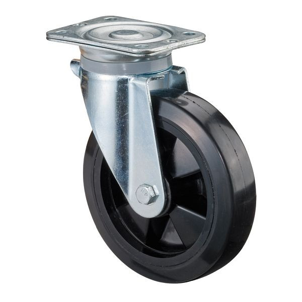 Roulette robuste BS Wheels, largeur de roue 50 mm, Ø roue 200 mm, capacité de charge 350 kg, bandages élastiques noirs, corps de roue en plastique, roulement à rouleaux, N100.B60.200