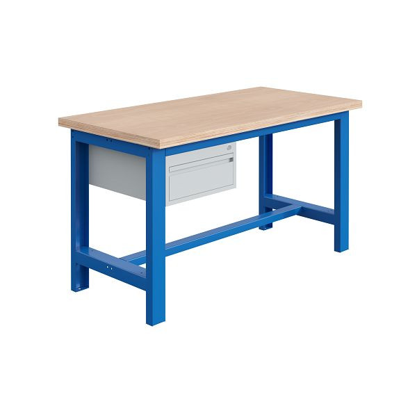 Etabli SOFAME SI, L 1800 x P 750 x H 840 mm, plan de travail multiplex 40 mm avec piètement 1 tiroir H150 mm, bleu ciel RAL 5015, W010010649BI