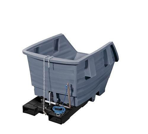 DENIOS Kippwagen aus Polyethylen (PE), mit Gabeltaschen, 750 Liter Volumen, grau, 153591