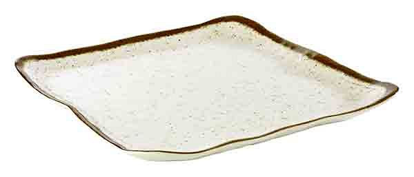 Assiette APS -STONE ART-, 33 x 32,5 cm, hauteur : 3 cm, mélamine, intérieur : décor, blanc, bord : marron, 84517