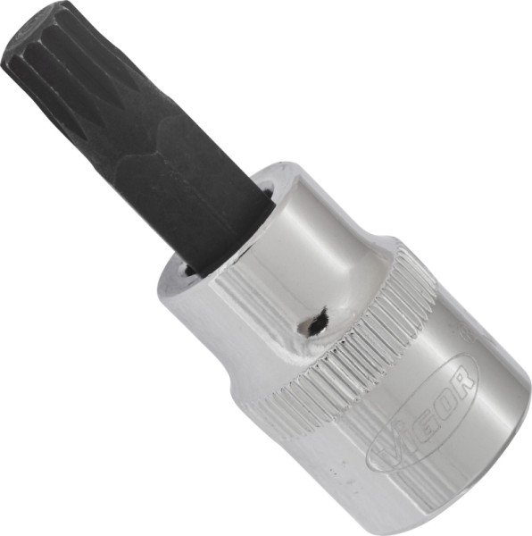 Embout de tournevis VIGOR, carré creux 10 mm (3/8 pouce), profil cannelé interne XZN, M8, longueur : 48 mm, pour commande manuelle, V6108