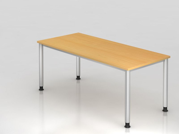 Bureau Hammerbacher 4 pieds rond 180x80cm hêtre/argent, forme rectangulaire, VHS19/6/S