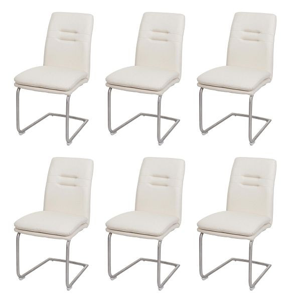 Mendler ensemble de 6 chaises de salle à manger HWC-H70, chaise de cuisine en porte-à-faux, tissu/textile acier inoxydable brossé, beige crème, 3x94426