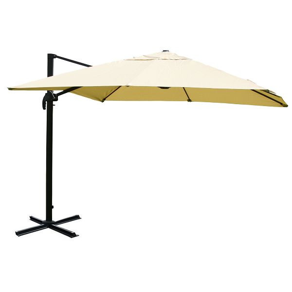 Mendler gastronomy parapluie feu tricolore HWC-A96, 3,5x3,5m (Ø4,95m) polyester/aluminium 25kg, crème sans support, rotatif, 134317+122472
