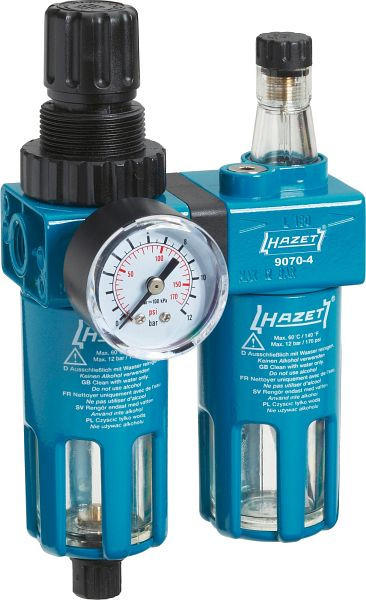 Unité de maintenance Hazet, double, composée d'un réducteur de pression de filtre, d'un lubrificateur à brouillard et d'un manomètre, filetage de raccordement d'air 12,91 mm (1/4"), 9070-4