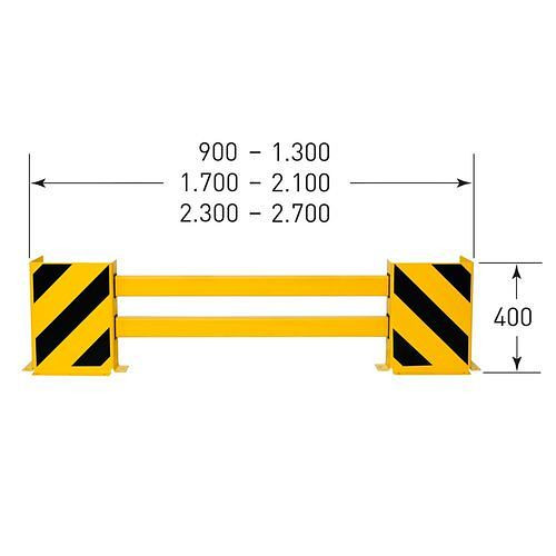 Planche de protection d'étagère Ampere, profil en C, extensible jusqu'à 1300 mm, revêtement jaune, avec rayures noires, 311059