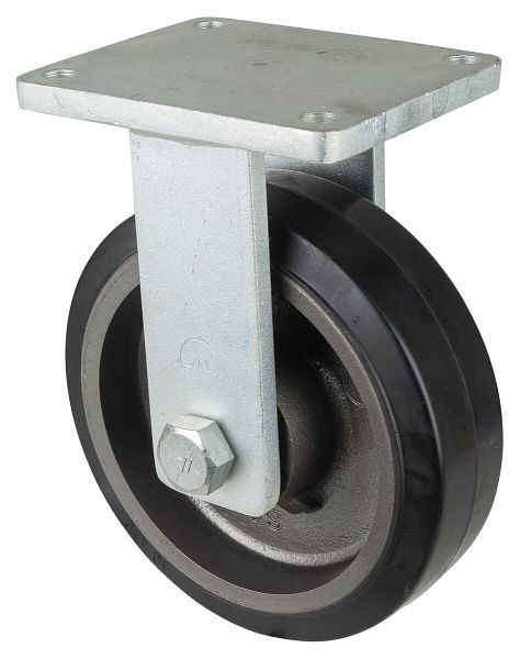 Roulette robuste BS Wheels, roulette fixe, largeur de roue 75 mm, Ø roue 250 mm, capacité de charge 750 kg, bandages élastiques noirs, fonte, roulements à billes, RR110.B81.252