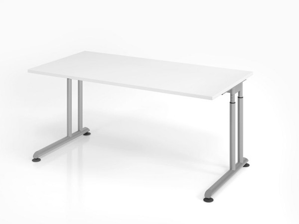 Bureau Hammerbacher ZS16, 160 x 80 cm, plateau : blanc, épaisseur 25 mm, chant épais en ABS, forme rectangulaire, argent, VZS16/W/S