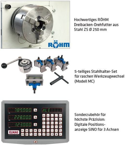 Tour universel ELMAG, PREMIUM CU 630 largeur d'entraxe 1500mm, avec mandrin de tour RÖHM, 88643